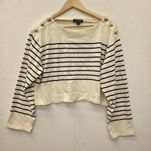 J.Crew Cropped Boatneck T-shirt with Buttons in Mariner Cotton - Size Large - Picture 9 of 9
